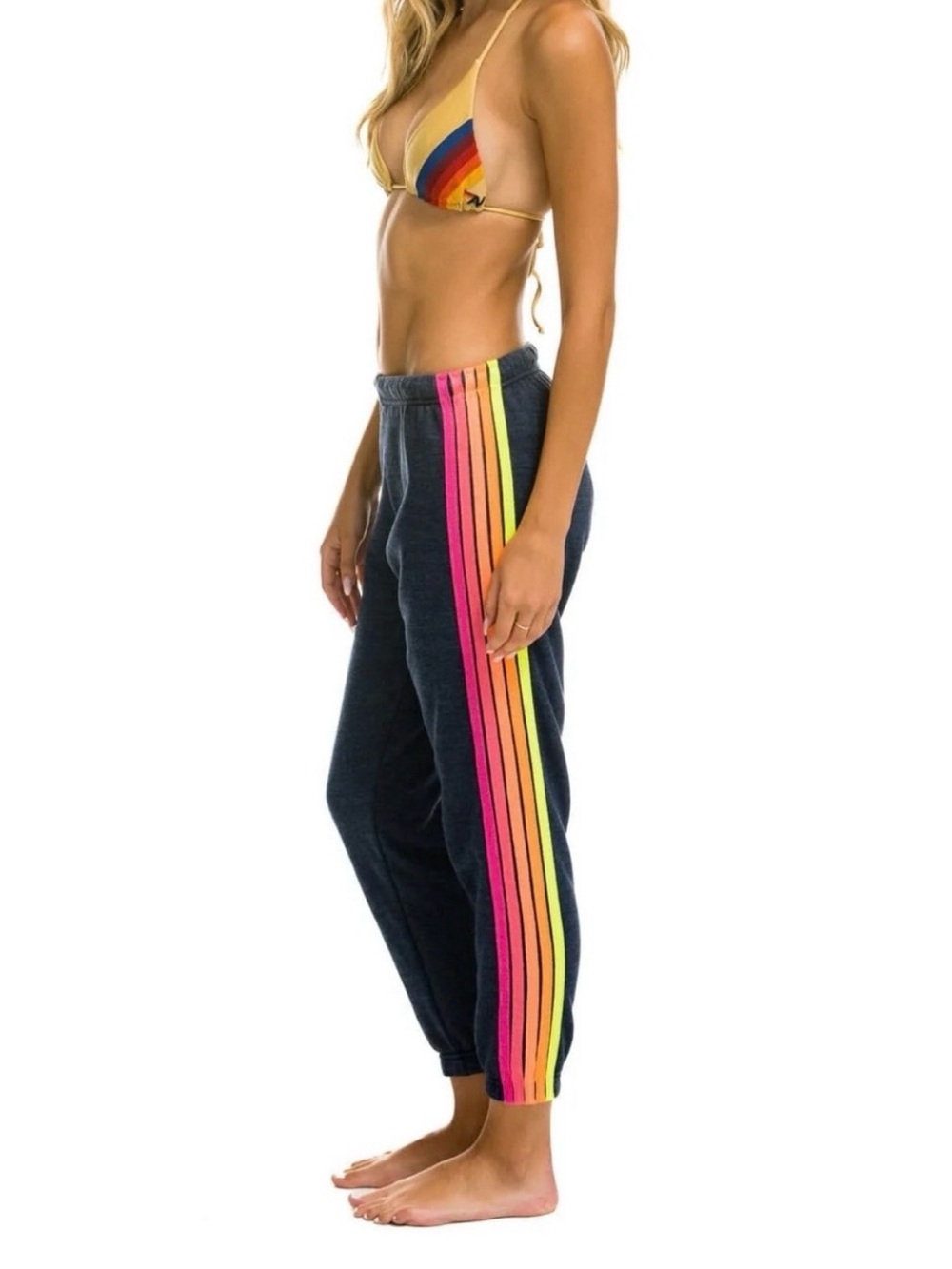 Aviator Nation Navy Sweatpants with Neon Rainbow Side Stripes / Size Medium